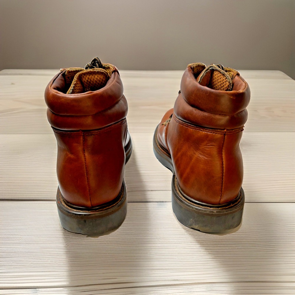 Bass Cognac Leather Alpine Hiking Boots Womens 8 Gorpcore D-Ring Lace Up Vintage - Picture 4 of 11